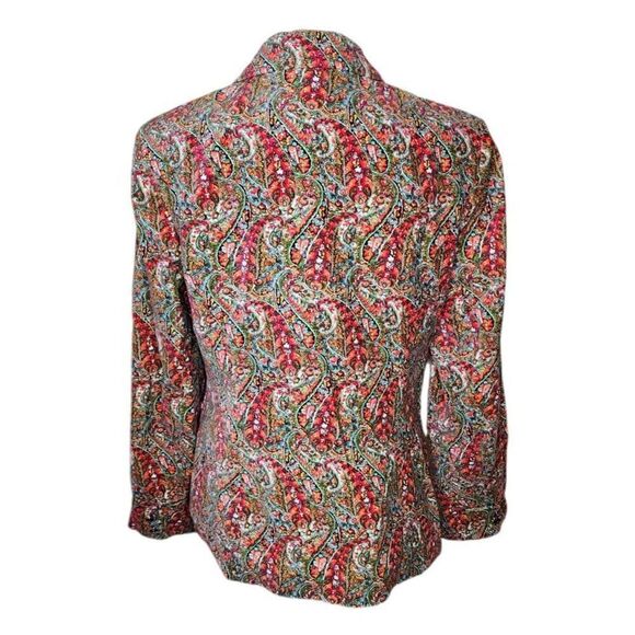 J Peterman Paisley Boho Velvet Blazer Womens Size 8 Red Multicolor - Picture 2 of 8
